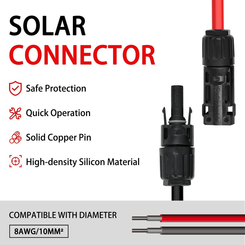 8AWG Solar Panel Connectors IP68 Waterproof 1500V 70A Solid Tinned