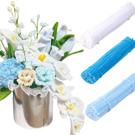 300 Pcs Thick Pipe Cleaners Craft Supplies Hydrangea Lily of The Valley Blue,White Chenille Stems for Art and Craft Projects Creative DIY Wedding Christmas Decorations (Blue)