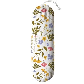 Weeds Plastic Bag Holder, Reusable Washable Shopping Bags Storage Carrier, Floral Fabric Garbage Trash Bag Dispenser for Home Kitchen Pantry Cabinet, Wall Mount, Kitchen Housewarming Gifts