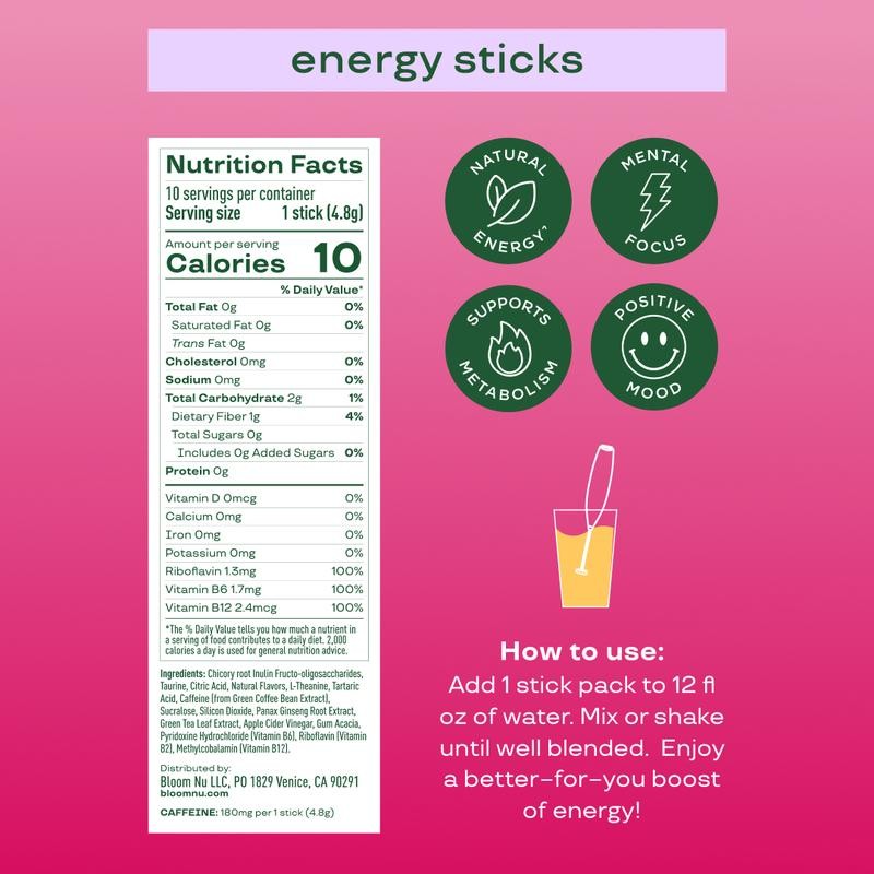 Bloom Nutrition Energy Sticks (10 Sticks) – Focus & Metabolism