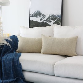 Home Brilliant Lined Linen Burlap Rectangular Accent Thanksgiving Throw Pillow Covers Cushion Cover for Couch Bedroom, 12x20 inches, Set of 2, Light Linen