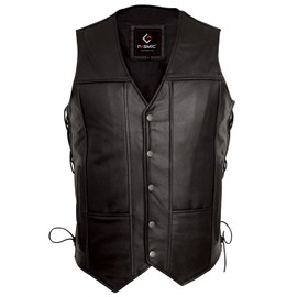 Men's Real Leather Vest, Fashion Leather Vest (US, Alpha, X-Large, Regular, Regular, Black)