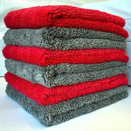 native gear Professional Grade Microfiber cleaing Cloth Towels edgeless 16 Inch x 16 Inch Car Drying Wash Detailing Buffing Polishing Towel with Plush Home 400GSM (Pack of 12) (Gray & Red)