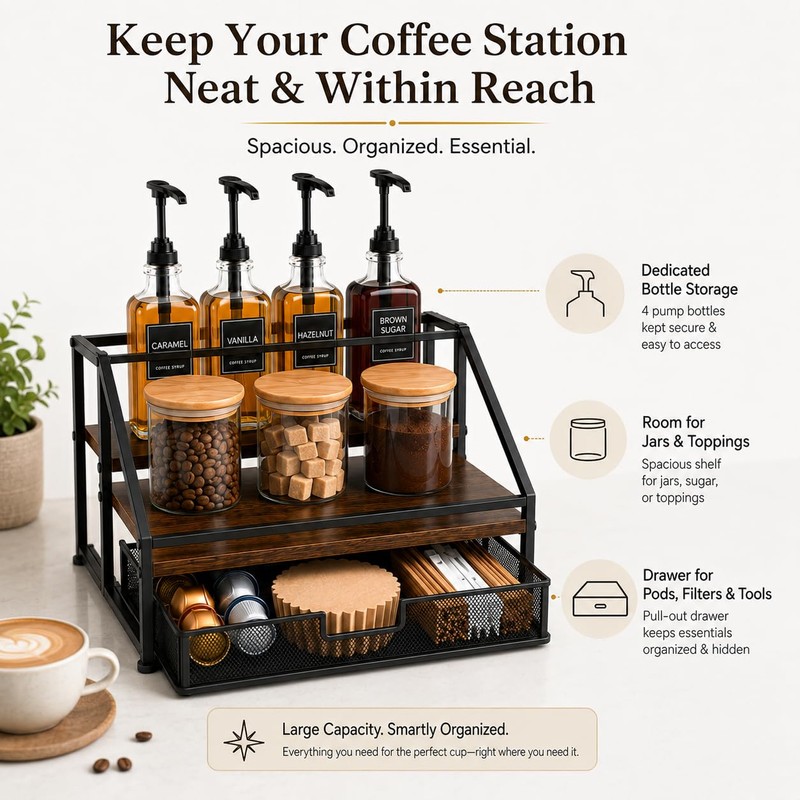 Coffee Bar Syrup Dispenser Set, 4 Pack 16.9oz/500ml Glass Syrup