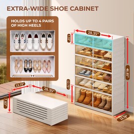 EHAMILY Wide 6-Tier Foldable Shoe Rack Organizer, 18 Pairs, White