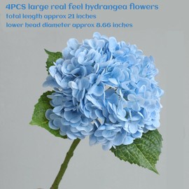 4PCS 21" Light Blue Hydrangea Artificial Flowers, Large Realistic Fake Silk Hydrangea Flowers, Real Touch Faux Flowers, for Table Centerpieces, Outdoor Wedding Table, Living Room Decorations.