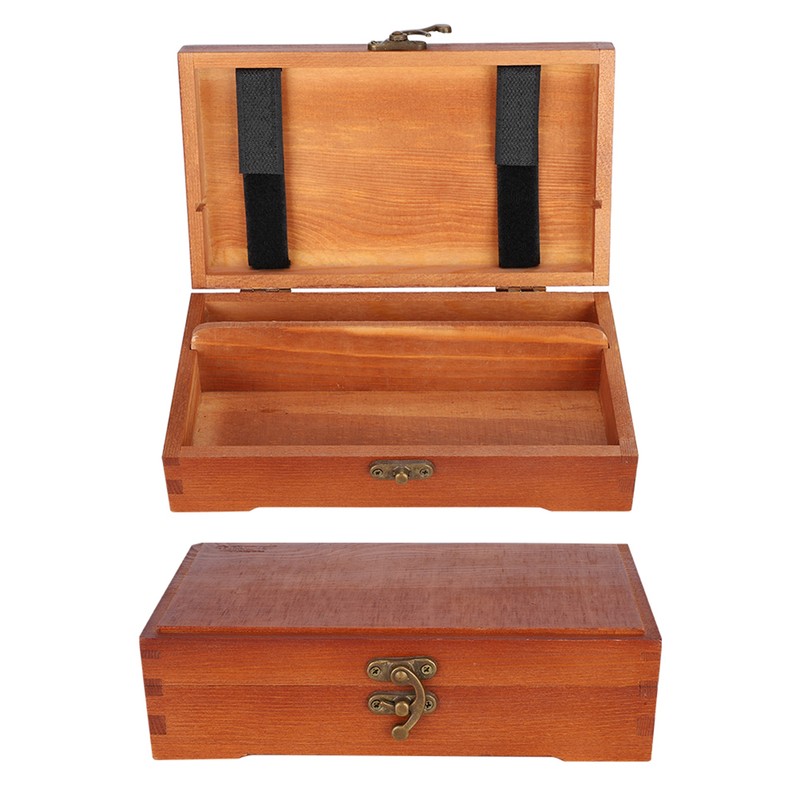 Wooden Sketching Pencil Box Antique Solid Wood Square Children Stationery
