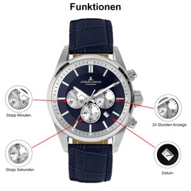 JACQUES LEMANS Men's Analogue Quartz Watch with Leather Strap 42-6.1B, Black, Silver, Strap.