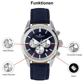 JACQUES LEMANS Men's Analogue Quartz Watch with Leather Strap 42-6.1B, Black, Silver, Strap.