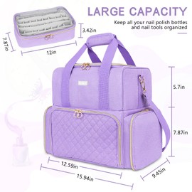 Nail Polish Organizer Holds 80 Bottles and a Nail Lamp,Nail Polish Carrying Case with 2 Removable Bags,Nail Organizers and Storage for Nail Tech,Portable Nail Polish Holder for Nail Supplies,Purple