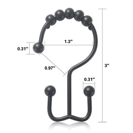 DadyMart Shower Curtain Hooks Rust Resistant Shower Curtain Rings Metal Double Glide Rollers Shower Hooks for Bathroom Shower Curtain Rods Curtains, Set of 12, Matte Black