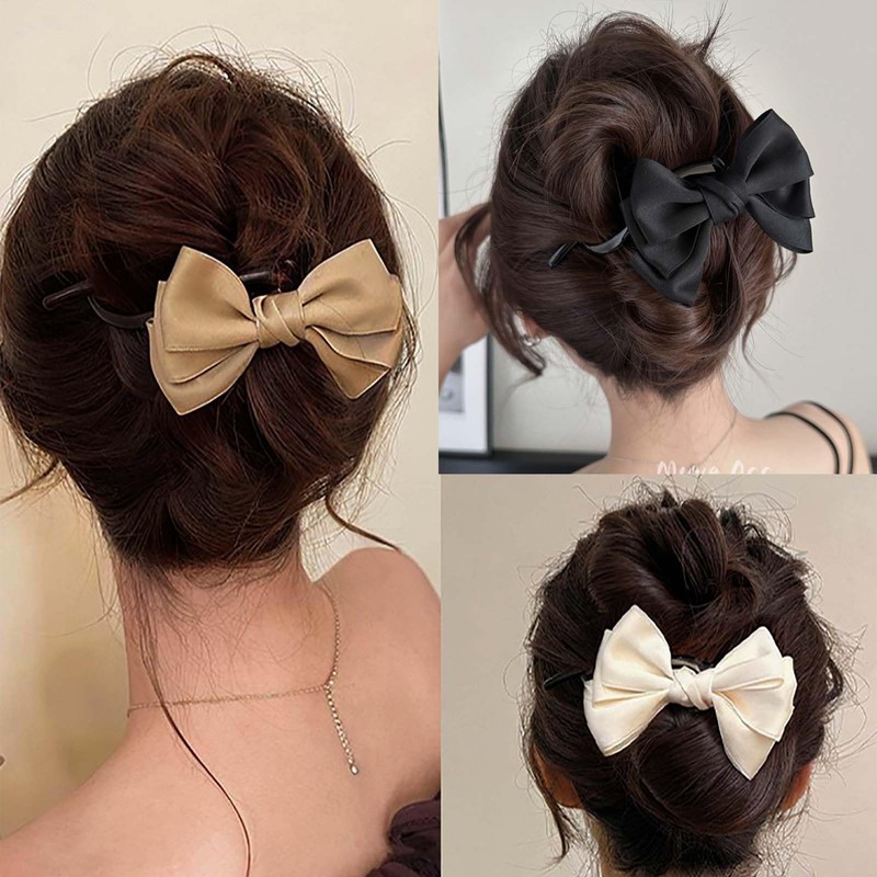 Cybche Bow Satin Hair Clip White Silk Ribbon Bow Clips