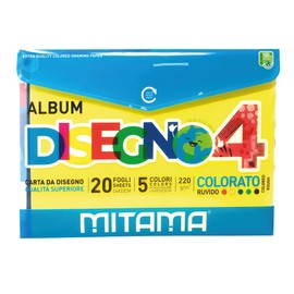 MITAMA - Album da Disegno - Fogli ruvidi 5 colori (nero, rosso, giallo, verde, blu) - Formato 24 x 33 cm - 220 grammi - confezione da 20 fogli - Tecnico, per Colorare - Album Scuola