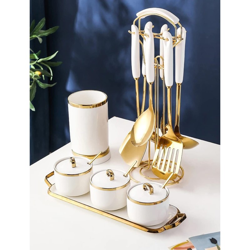 AQUAX Stainless Steel kitchenware seven Pieces Set (White Gold).Cooking Utensils