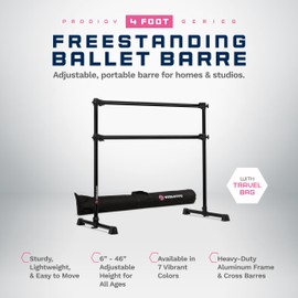 VITA Barre Portable Freestanding Double Ballet Barre, Prodigy, 4 Ft Bars, Black, with Bag | Adjustable Height, USA Made, Home or Gym Exercise Equipment for Kids & Adults | Dance, Fitness, Pilates