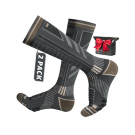 Merino Wool Compression Ski Socks for Men Women, Winter Snowboarding Thermal Socks, Knee High Socks, Size 3-16, (2 Pack)