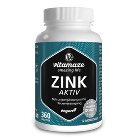 Zinc Bisglycinate High Dosage, 25 mg Zinc per Tablet, 1 Year Supply of Vegan Tablets, Highly Bioavailable, Natural Dietary Supplement without Additives, Made in Germany