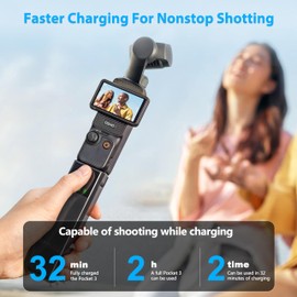 Tomat Pocket 3 Mango de batería para dji Osmo Pocket 3 Creator Combo Accesorios batería Adicional integrada de 4000 mAh, Carga rápida de 22,5 W Rosca reservada de 1/4