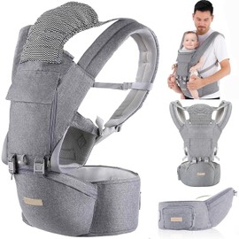 Baby Carrier Newborn to Toddler: 9-in-1 Convertible Carrier Ergonomic Infant Carriers All Seasons, M Positions, Adjustable Strap Perfect for Travel 3-36 Months Grey - Baby Carrier with Hip Seat