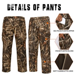 YEVHEV Hunting Pants for Men Camouflage Clothing Gear Windproof Fleece Lined for Winter