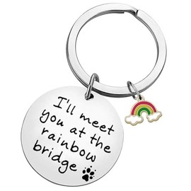 AWIWTOBQ Keychain, I'll Meet You at The Rainbow Bridge, Pet Memorial Gift, Pet Loss Gift, Pet Sympathy Gift for Dog Lovers, Remembrance Gift for Pet Owner with Rainbow Charm