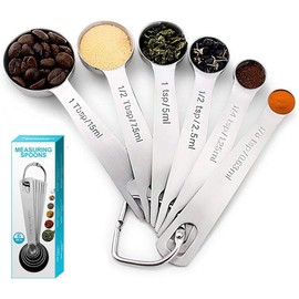 Merecho Stainless Steel Measuring Spoon, 6-Piece Dosing Spoon, Measuring Spoon Set, Measuring Spoons Coffee Spoons for Baking Measurements, Dry Rations and Liquid, 1/8 TSP 1/4 TSP 1/2 TSP 1 TSP 1/2 TBSP and 1 TBSP