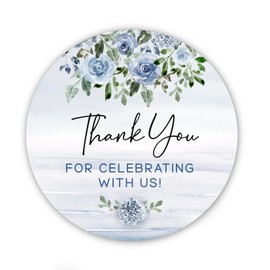 Watercolor Blue Floral Wedding Stickers – 2” Round Thank You Favor Stickers for Weddings, Bridal Showers, Baby Showers, Party Favors – Matte Finish – Pack of 40