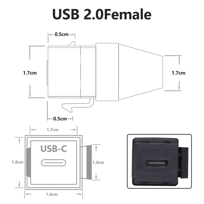 USB C Keystone Jack Cable,Type-c Male to Female Panel Mount