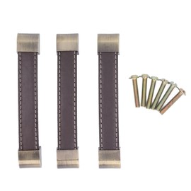 Pack of 3 Antique Drawer Handle with Screw 14.8 x 2.4 x 1.8 cm Cabinet Door Leather Handle Cabinet Knobs Vintage Cabinet Pull Luggage Wine Box Handle (Brown)