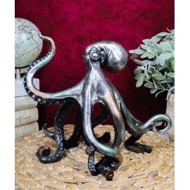 Ebros Large Standing Octopus Statue in Silver Finish Resin Marine Decor 11.5" W
