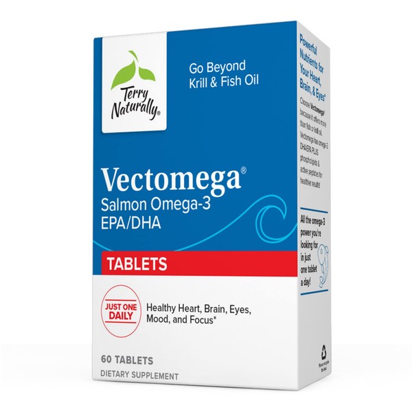 Terry Naturally Vectomega - 60 Tablets - Omega-3 from Salmon, Including EPA & DHA - Non-GMO, Gluten Free - 60 Servings
