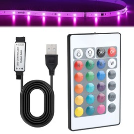 5V 24 Keys USB IR RGB Strip Wireless Remote Controller for 5050 3528 RGB LED Light Strips, USB Powered, Adjustable Brightness, 16 Colors 5 Light Modes 5V LED Strips for Home, TV, and DIY Lighting