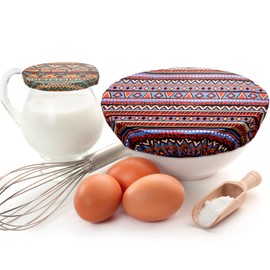 10 Pack Cloth Bowl Covers for Bread Rising - 5 Size Stretch Elastic Food Storage Container Lids - Reusable Cotton Fabric Covers for Food, Fruits, Leftovers (Geometry)