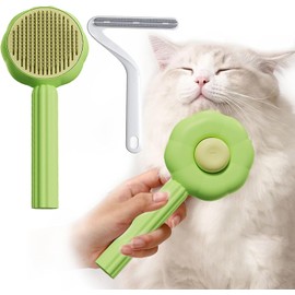 2 Piezas Cepillo para Gato, Autolimpiante Cepillos de Aseo para MascotasRemovedor de Cabello, Cepillos Pelo Gato Inoxidable con Puntos de Goma, para