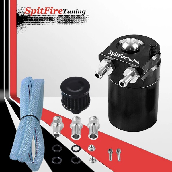SpitFire Tuning Oil Catch Can Baffled Tank Breather Filter Universal