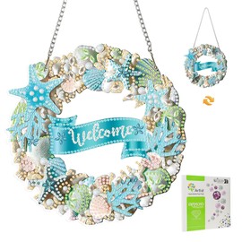 MISCER Willkommensschild Diamant Painting Hängende Ornament Kit, DIY Diamant Kunst Anhänger Kit für Erwachsene, Diamant Fenster Hängende Kranz Ornament für Home Decor und Geschenk