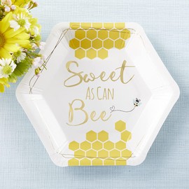 Sweet as Can Bee Baby Shower Decorations 7 in. Decorative Premium Paper Plates (350 GSM Weight -Set of 16), Luncheon Serveware