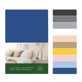 VelvetHome topper fitted sheet, 180 x 200 cm, 100% combed cotton, brand quality, Oeko-Tex 100, jersey bed sheet, 180 x 200 cm, navy