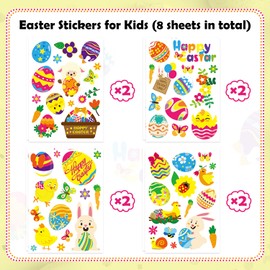 Acevegue Easter Stickers, 8 Sheets Easter Decorations Window Stickers, Easter Crafts for Kids Easter Basket Fillers