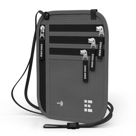 Neck Wallet for Travel & Passport Holder with RFID Blocking - Slim & Easy to Conceal Nylon Travel Pouch for men & women - Holds Phone, Cash, Cards, Keys - Sweat & Water Resistant - X-Large - Dark Grey