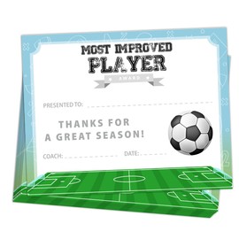 25 PCS Soccer End of Season Most Improved Player Awards Certificate,Soccer Sports Certificate of Achievement Appreciation for Boys Girls Students Teachers Employees, 8x10 Inch