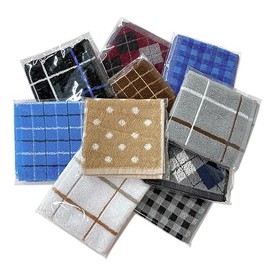 (Convenient Wash and Change) Men's Towel Handkerchief, Set of 10, Color and Pattern, Random Wrapping, 9.1 x 9.1 x 9.8 inches (23 x 23 x 25 cm), 100% Cotton
