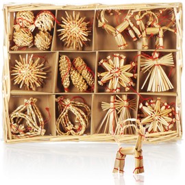 com-four® Straw Stars in a Mixed Set - Christmas Tree Decorations - Straw Pendants for the Christmas Tree - Natural Hanging Decorations for Christmas Tree