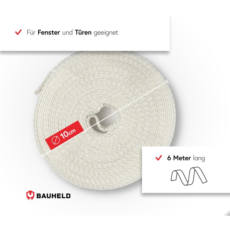 BAUHELD 6 m roller shutter belt, 23 mm, white, made