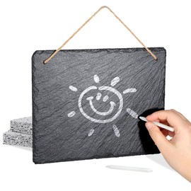 Slate Board for Writing on and Hanging, 25 x 20 cm Chalkboard Including Chalk & Sponge, Weatherproof Small Blackboard as Weekly Planner, Shopping List, Kitchen Board, ToDo's