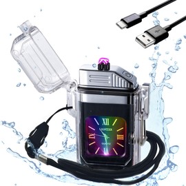 SKRFIRE Outdoor Windproof Lighter Double Arc Electric Lighter Rechargeable Plasma Lighter Clear Lighter with Seven Colours Lights and Dial (Black)