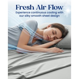 SLEEPHORIA 4 PC Cooling Sheets Queen Size Bed Set - Temperature Regulating Bedding for Hot Sleepers - Deep Pocket Cooling Bed Sheets Queen for Night Sweats and All-Night Cool Comfort (Light Grey)