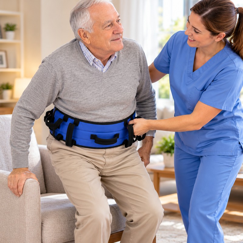 Adjustable Gait Belt for Elderly Mobility Assistance – 7-Handle Padded