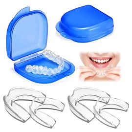 Knirscherschiene für Nacht, Zahnschiene Knirschen, 2 Größen, 4 Formbare Mundschutz zum Zähneknirschen, Transparent Wiederverwendbar schützt den Zahnschmelz