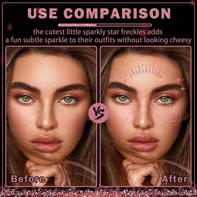 ZHISHUDL 20 Sheets Glitter Freckles Face Tattoo Rose Gold Sparkle